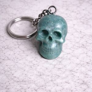 Handmade Resin Green Skull Head  Keychain
